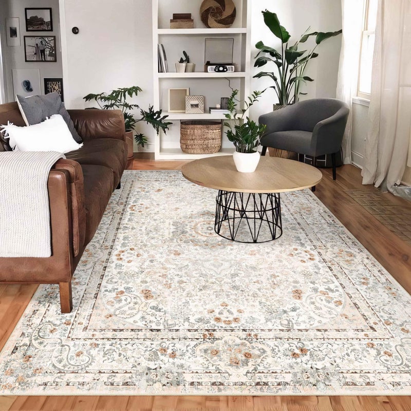 Castage 5x7 Area Rugs Washable Boho Rug for Living Room Bedroom Kitchen Large Vintage Bohemian Distressed Carpet Non Slip Beige - Image 1