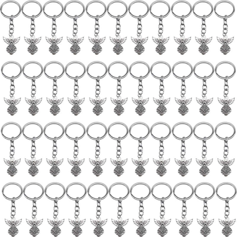 YOOHUA 50pcs 3.14in Guardian Angel Pendant Key Rings - Silver Tone Angel Charm Key Rings - Image 5