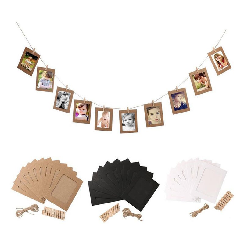 10pcs 5 Inches Paper Photo Frame Retro Kraft Picture Frame Hanging Decorations with String and Clips (White) - Image 5