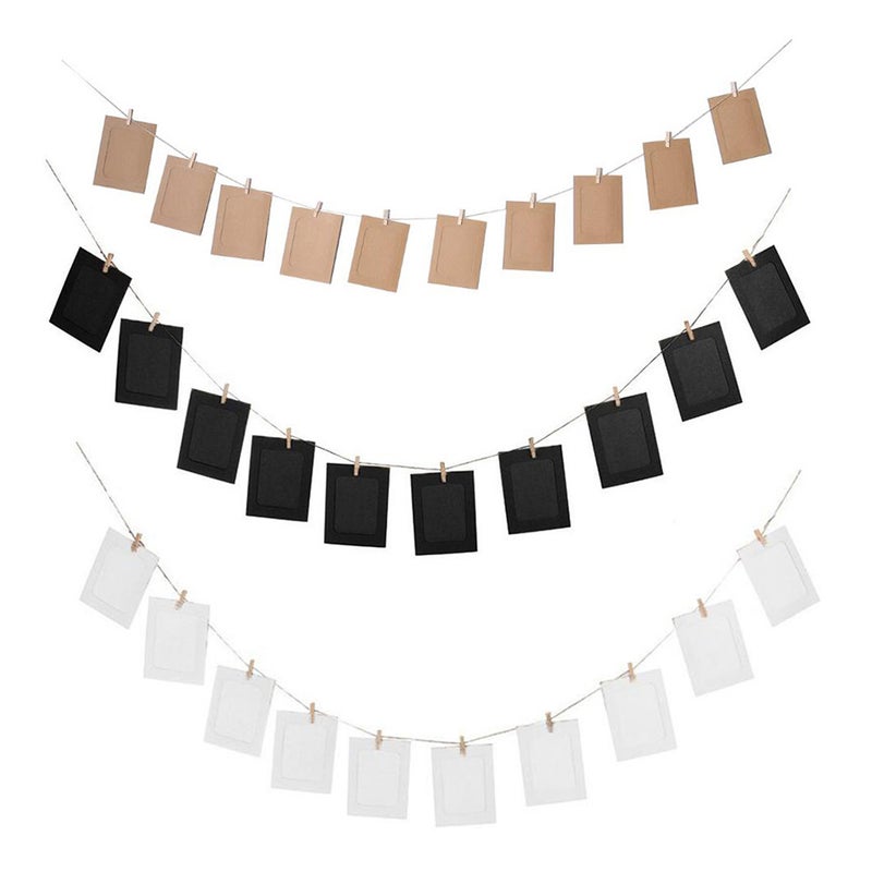 10pcs 5 Inches Paper Photo Frame Retro Kraft Picture Frame Hanging Decorations with String and Clips (White) - Image 2