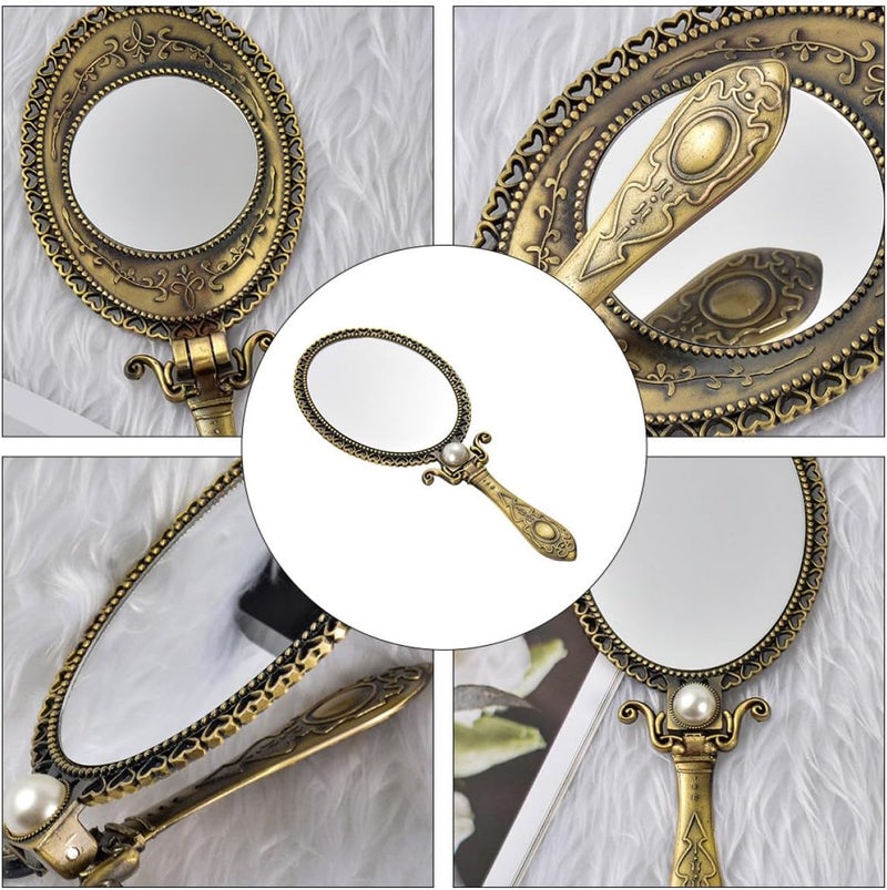 LABRIMP Vintage Retro Cosmetic Mirror Double-Sided Folding Pocket Size Handheld Makeup Mirror with Creative Pattern Portable for Travel and Daily Use - Image 3