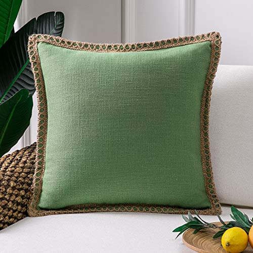 Phantoscope Farmhouse Christmas Solid Throw Decorative Pillow Christmas Cover Burlap Linen Trimmed Tailored Edges Outdoor Pillow Green 20 x 20 inches, 50 x 50 cm, Pack of 1 - Image 1