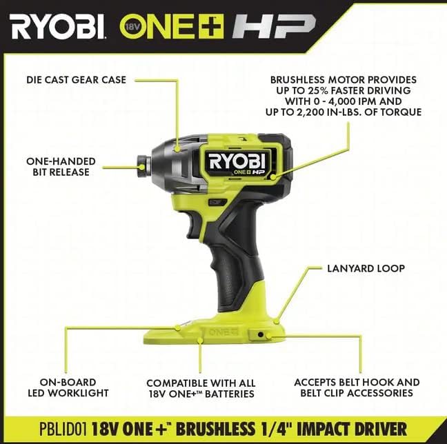 RYOBI ONE+ HP 18V Brushless Cordless 1/4 in. Impact Driver (Tool Only) - PBLID01B - Image 5