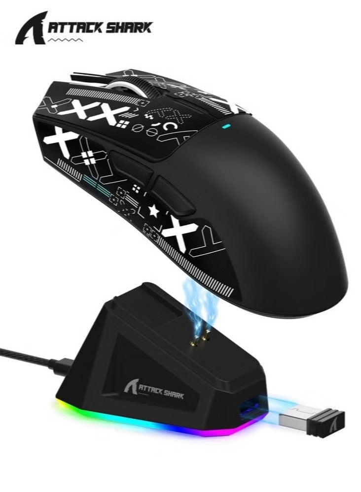 هجوم القرش ماوس ألعاب لاسلكي خفيف الوزن X11 مع قاعدة شحن RGB، ثلاثي الأوضاع: 2.4 جيجا هرتز/سلكي USB-C/بلوتوث، دقة تصل إلى 22 ألف نقطة في البوصة، مستشعر بصري PAW3311، مفتاح HUYU، 5 أزرار قابلة للبرمجة لأجهزة الكمبيوتر الشخصية/ماك - Image 1