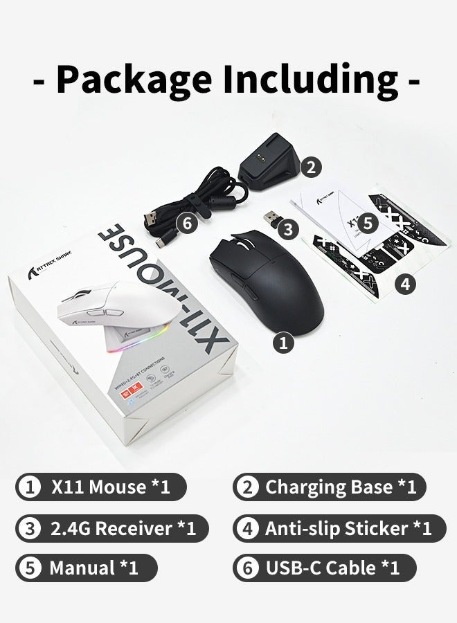 X11 Lightweight Wireless Gaming Mouse with RGB Charging Dock, Tri-Mode: 2.4G/USB-C Wired/BT, Up to 22K DPI, PAW3311 Optical Sensor, HUYU Switch, 5 Programmable Buttons for PC/Mac