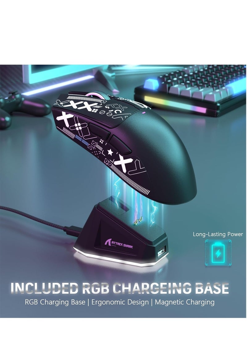 Attack Shark X11 Lightweight Wireless Gaming Mouse with RGB Charging Dock, Tri-Mode: 2.4G/USB-C Wired/BT, Up to 22K DPI, PAW3311 Optical Sensor, HUYU Switch, 5 Programmable Buttons for PC/Mac (Black) - Image 3