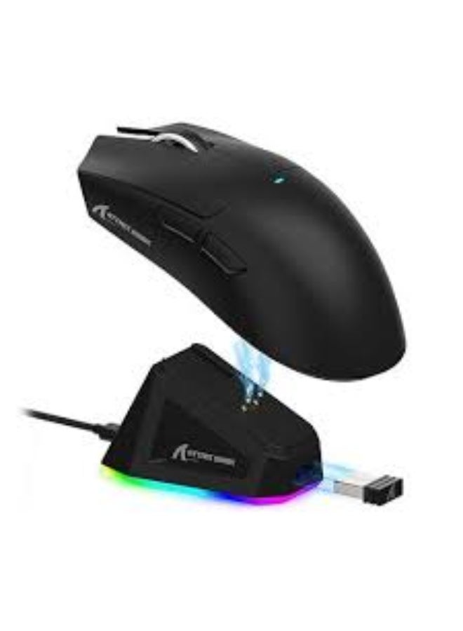 هجوم القرش ماوس ألعاب لاسلكي خفيف الوزن X11 مع قاعدة شحن RGB، ثلاثي الأوضاع - 2.4 جيجا هرتز/سلكي USB-C/بلوتوث، 22 ألف نقطة في البوصة، مستشعر بصري PAW3311، مفتاح HUYU، 5 أزرار قابلة للبرمجة لأجهزة الكمبيوتر الشخصية/ماك (أسود) - Image 1
