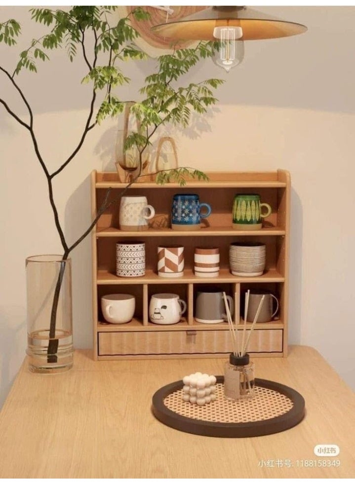 بيت مجات خشبي مقاس 60×60 سم – 4 رفوف + 4 أماكن تعليق لتنظيم المجات وعرضها بشكل أنيق ومميز لركن القهوة - Image 2