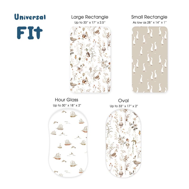 GRSSDER Stretchy Ultra Soft Fitted Bassinet Sheets 3 Pack, Universal Fitted for Oval Rectangle Bassinet Mattresses Safe and Snug, Stylish Bassinet Sheet Gender-Neutral Print for Baby - Image 5