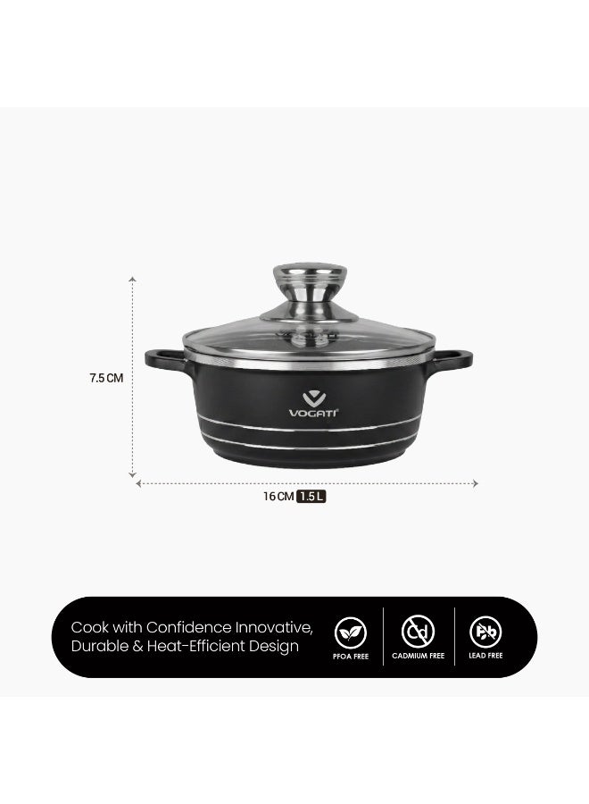 VOGATI CLASSIC SINGLE SERIES 16CM CASSEROLE TITANIUM GRANITE COATING NON STICK WITH GLASS LID-COOKWARE -POT- (100% PFOA FREE) (1.5 Litres) - Image 2