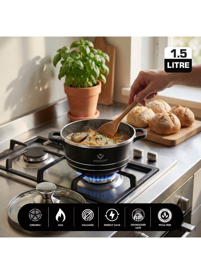 VOGATI CLASSIC SINGLE SERIES 16CM CASSEROLE TITANIUM GRANITE COATING NON STICK WITH GLASS LID-COOKWARE -POT- (100% PFOA FREE) (1.5 Litres) - Image 3