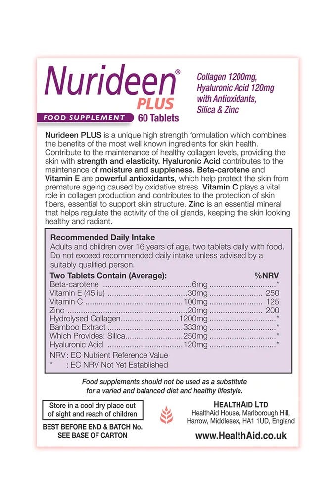 Health Aid HealthAid Nurideen Plus – 60 Tablets, Nutritional Support for Skin, Hair & Nails - Image 2