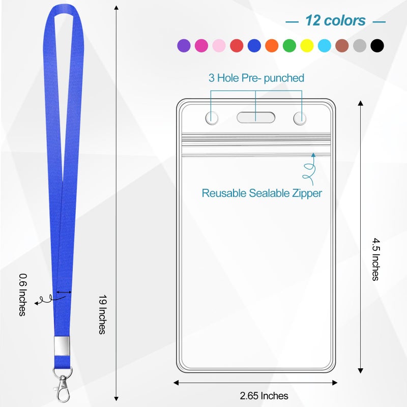 koorito 12 Pack Cruise Lanyard with ID Card Holder Colorful Lanyard with Waterproof ID Badge Holder (12 Colors) - Image 2