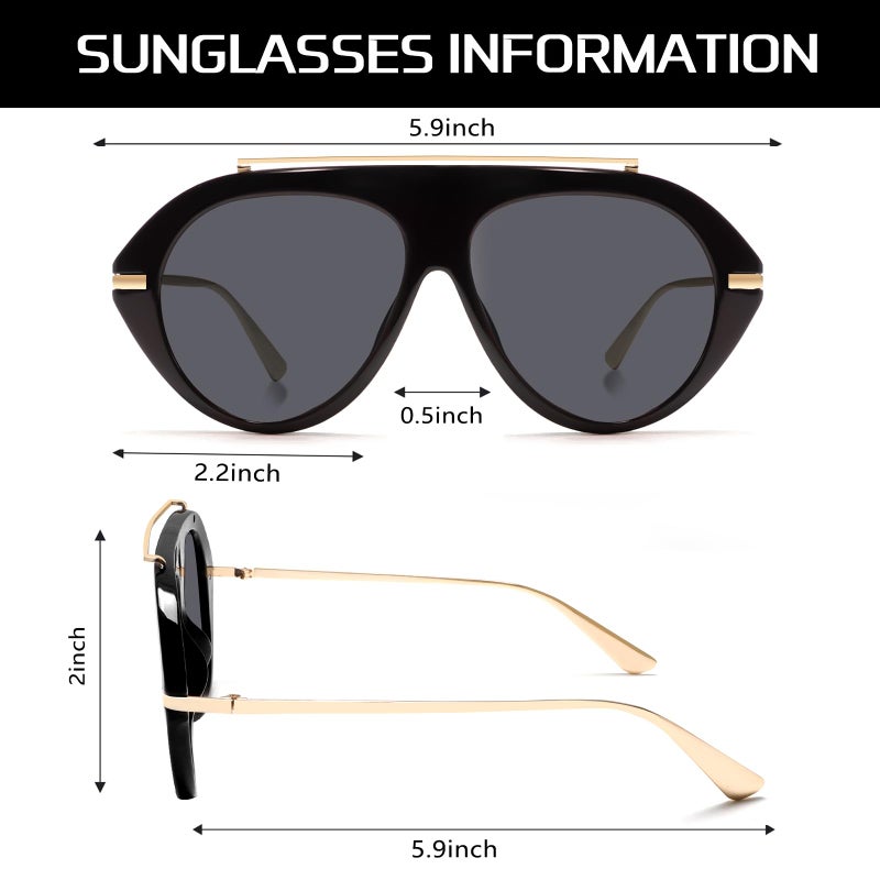 TYA Oversized Aviator Sunglasses for Women Men, Trendy Retro 70s Big Large Gold Vintage Aviators Sun Glasses - Image 4