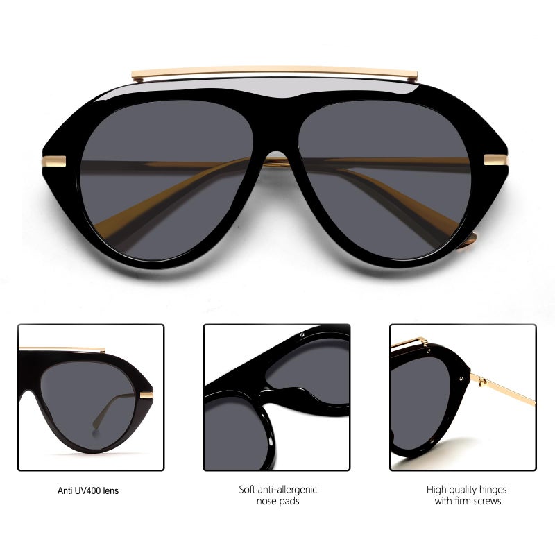 TYA Oversized Aviator Sunglasses for Women Men, Trendy Retro 70s Big Large Gold Vintage Aviators Sun Glasses - Image 5