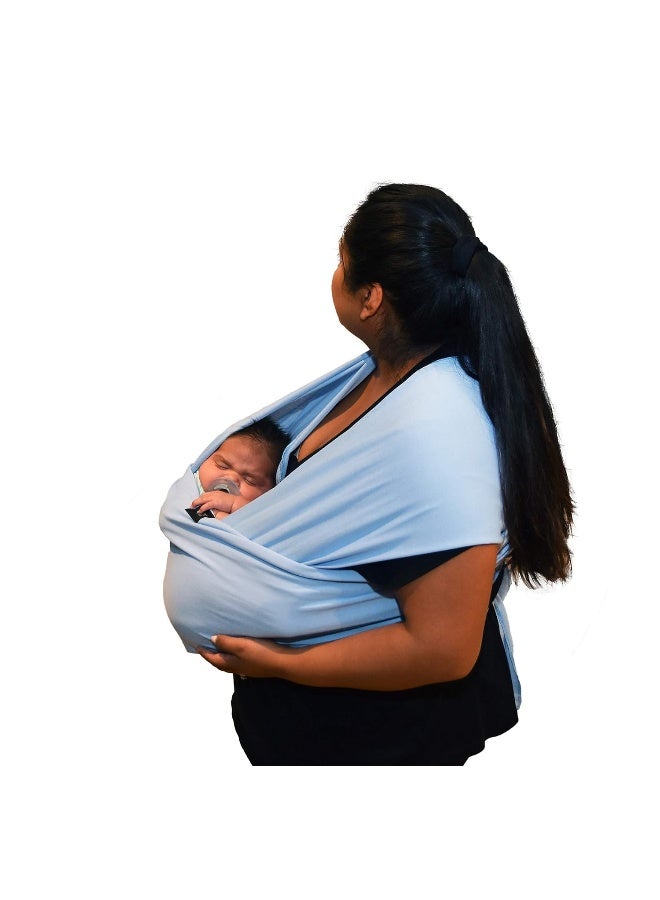 Simply Essential Solutions حمالة أطفال ناعمة وقابلة للتمدد من القطن، حمالة أطفال، غطاء للرضاعة للاستخدام مع حديثي الولادة حتى toddlers: توزع الوزن بالتساوي لراحة أكبر أثناء الحمل (أزرق فاتح) - Image 1