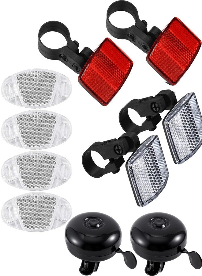 Sobaino 8Pcs Bike Reflectors + 2 Bells, Front Rear Bicycle Reflectors for Night Riding, Bicycle Wheel Reflector, for Handlebar Seatpost, Spoke, Bell - Image 1