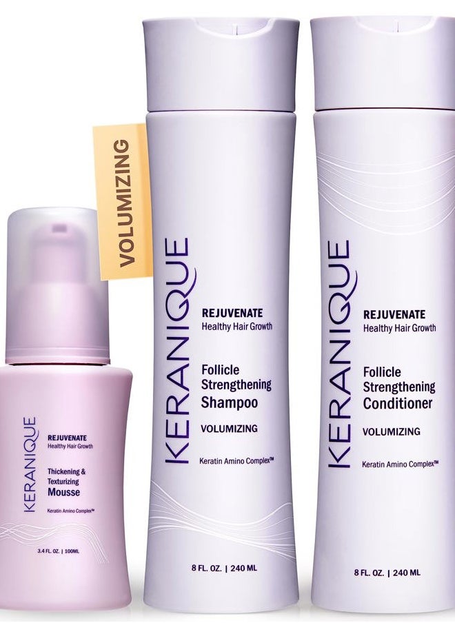 Keranique Volumizing Shampoo and Conditioner Set with Thickening Mousse - Keratin Enriched Volume Kit for Thinning, Fine, Damaged, Dry Hair - Color Safe, Sulfate Free, No Alcohol Formula for Women  - Image 1