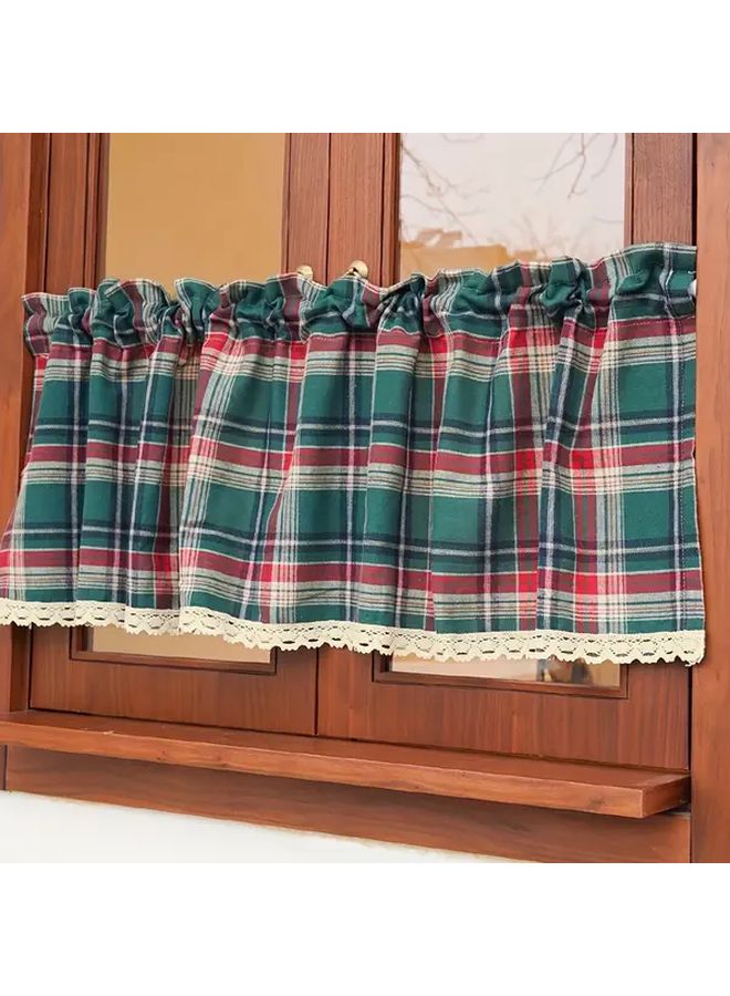 Vintage Green Plaid Short Cafe Curtain With Lace Trim Rustic Leaf Pattern 51 97x17 72 Inch - Image 3