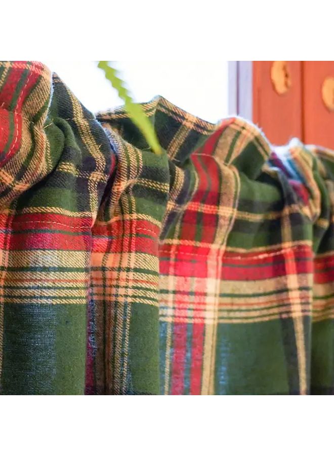 Vintage Green Plaid Short Cafe Curtain With Lace Trim Rustic Leaf Pattern 51 97x17 72 Inch - Image 5