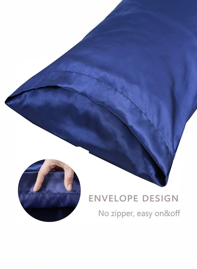 بشكل مختصر غطاء مخدة من الساتان، 2 عبوة أكياس مخدة من الساتان الحرير مقاس 20 بوصة × 30 بوصة للشعر والبشرة غطاء مخدة من الساتان بحجم الملكة مع إغلاق بمغلف (50 × 75 سم، أزرق) - Image 3