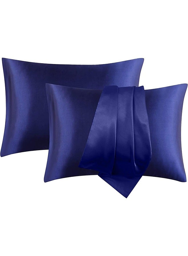 بشكل مختصر غطاء مخدة من الساتان، 2 عبوة أكياس مخدة من الساتان الحرير مقاس 20 بوصة × 30 بوصة للشعر والبشرة غطاء مخدة من الساتان بحجم الملكة مع إغلاق بمغلف (50 × 75 سم، أزرق) - Image 1