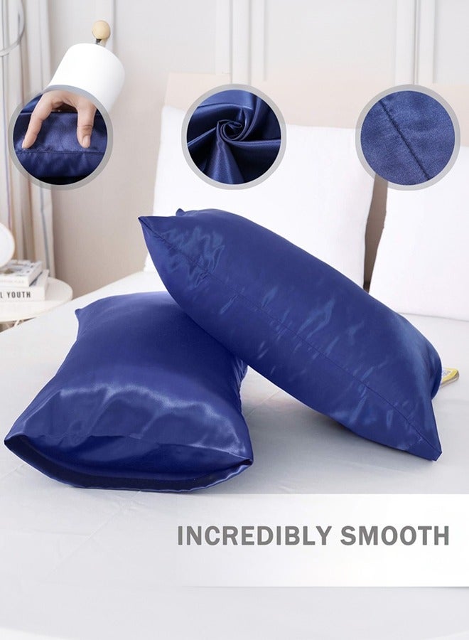 بشكل مختصر غطاء مخدة من الساتان، 2 عبوة أكياس مخدة من الساتان الحرير مقاس 20 بوصة × 30 بوصة للشعر والبشرة غطاء مخدة من الساتان بحجم الملكة مع إغلاق بمغلف (50 × 75 سم، أزرق) - Image 2