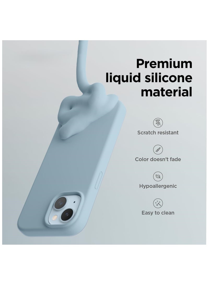 أكاليكس جراب سيليكون متوافق مع iPhone 15 Plus، سيليكون سائل رفيع، طبقات من المطاط الهلامي الناعم المقاوم للصدمات، جراب حماية للهاتف مع بطانة من مادة TPU (أزرق سماوي) - Image 2