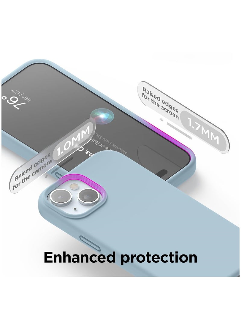 أكاليكس جراب سيليكون متوافق مع iPhone 15 Plus، سيليكون سائل رفيع، طبقات من المطاط الهلامي الناعم المقاوم للصدمات، جراب حماية للهاتف مع بطانة من مادة TPU (أزرق سماوي) - Image 4
