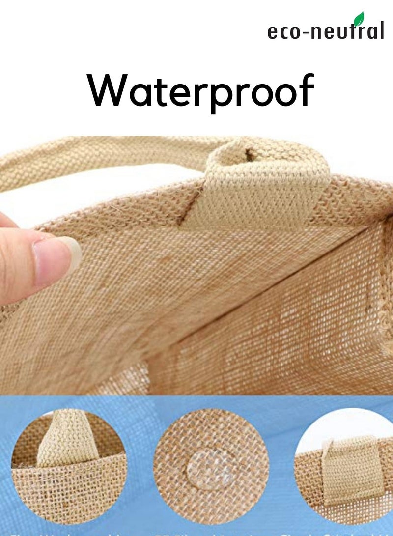 Eco-neutral 5-Piece Jute Tote Shopping Bag Waterproof Coating With Soft Handle - Image 3