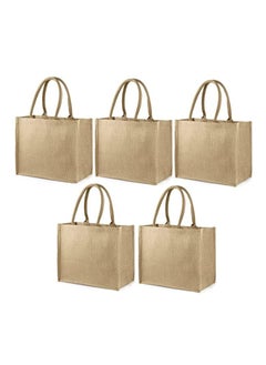 Eco-neutral 5-Piece Jute Tote Shopping Bag Waterproof Coating With Soft Handle  - Image 1