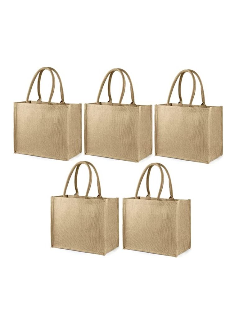 Eco-neutral 5-Piece Jute Tote Shopping Bag Waterproof Coating With Soft Handle - Image 1