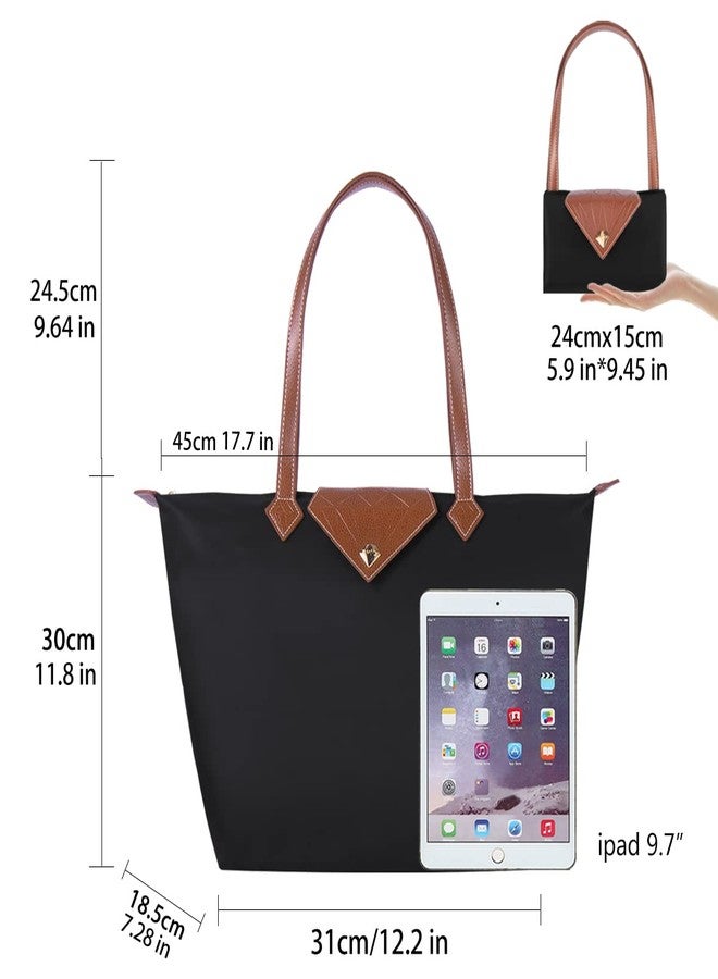 BOJLY Women Tote Bag,Stylish Waterproof Nylon Ladies Shoulder Bag, Folding Beach Travel Bag for Work,Shopping, Black Large - Image 3