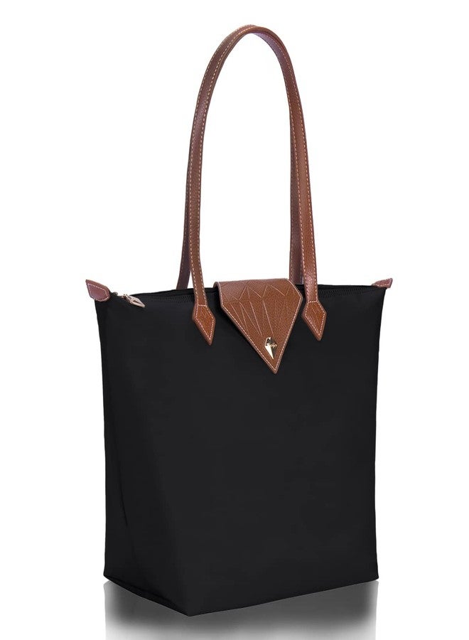 BOJLY Women Tote Bag,Stylish Waterproof Nylon Ladies Shoulder Bag, Folding Beach Travel Bag for Work,Shopping, Black Large - Image 2
