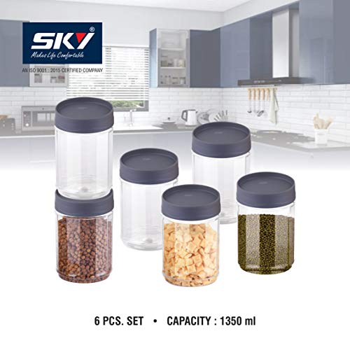 Sky Octave Celebration 6 Pcs with Inter-Stackable Lid Storage Pet Container Gift Set for Kitchen,(1350 ml x 6,Grey) - Image 2