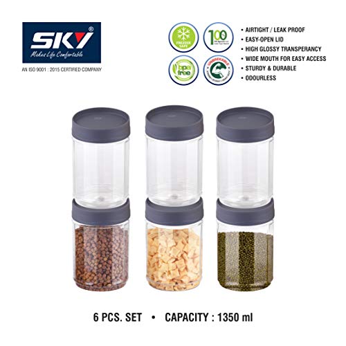 Sky Octave Celebration 6 Pcs with Inter-Stackable Lid Storage Pet Container Gift Set for Kitchen,(1350 ml x 6,Grey) - Image 4