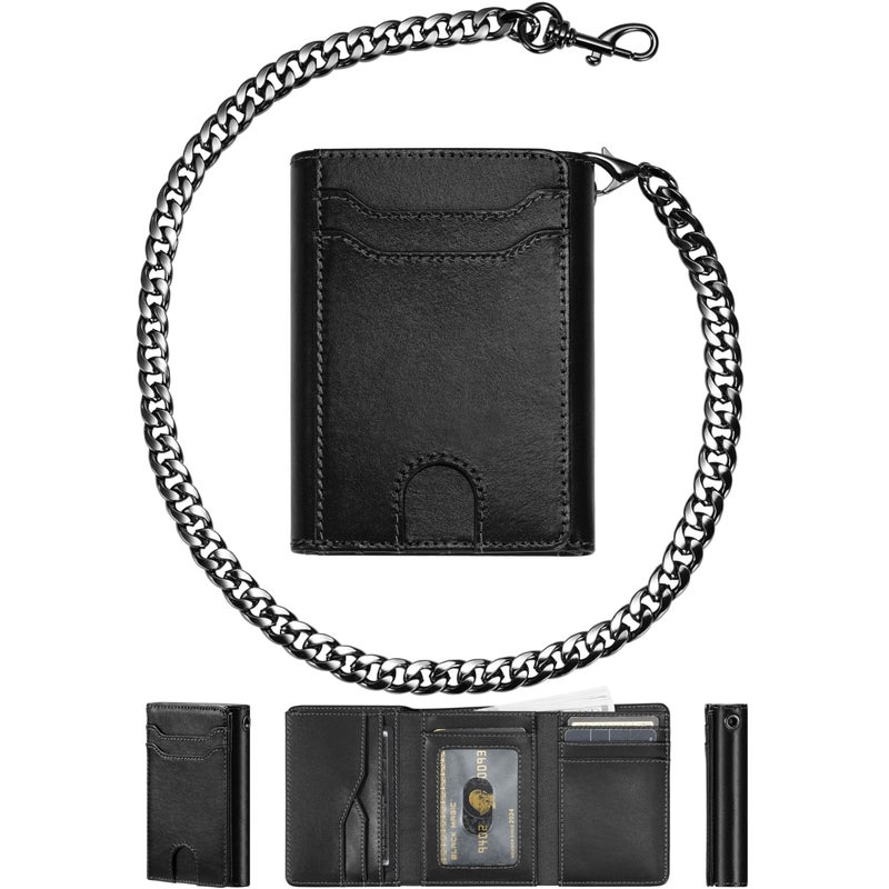 furid Genuine Leather Wallet Chains for Men: Wallet Chain with Card Holder - RFID Trifold Wallets with Anti Theft Chain - Gifts for Father Husband for Birthday Anniversary - Image 1