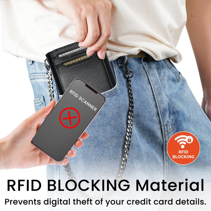 furid Genuine Leather Wallet Chains for Men: Wallet Chain with Card Holder - RFID Trifold Wallets with Anti Theft Chain - Gifts for Father Husband for Birthday Anniversary - Image 3
