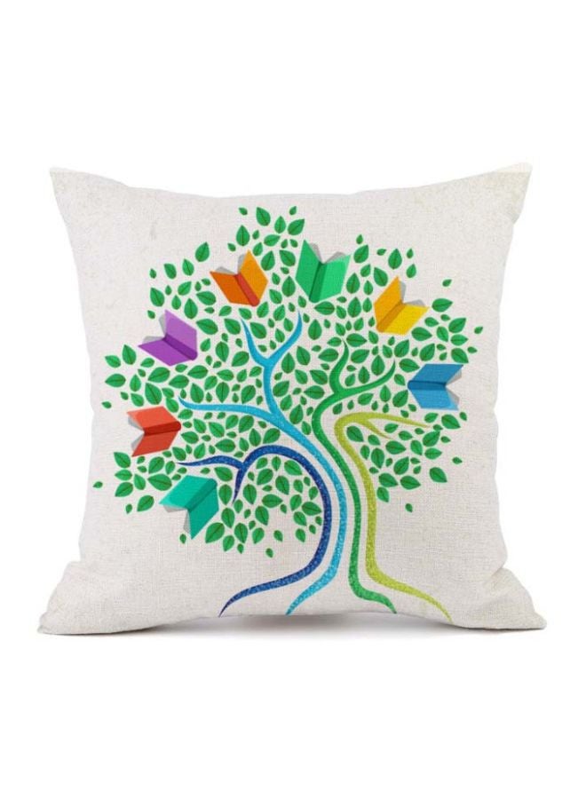 Fortune Tree Printed Cushion Cover White/Green/Red 45x45cm
