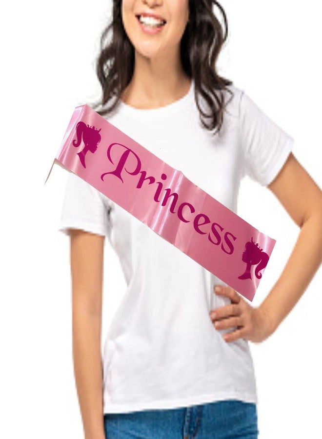 DECOFY Birthday Sash & Crown Set | Princess Queen Tiara Crowns Taj HairBand For Kids Girls & Womens (3 Pc Set- With Pin) - Image 3