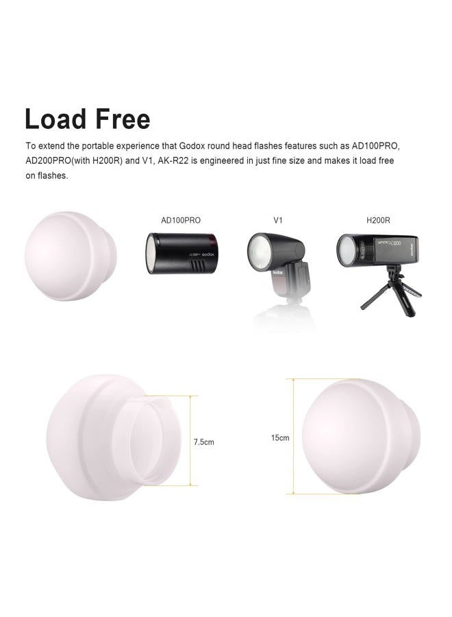 Godox AK-R22 Collapsible Diffusion Dome, Diffuser for Godox V1/ V1pro Round Head Flash, Godox AD100Pro, Godox H200R - Image 2