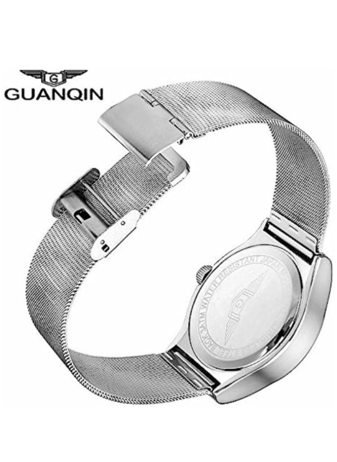 GUANQIN - Men's Watches Ultra Thin Stainless Steel Mesh Band Waterproof Quartz Wrist Watch - Image 1