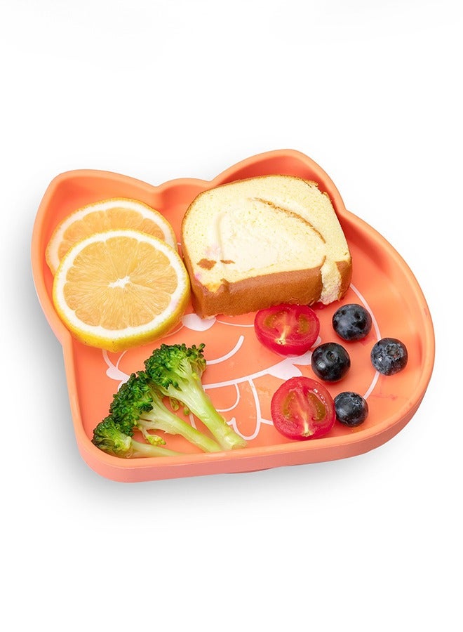 Orange little fox children's silicone dining plate with sucker - Image 3