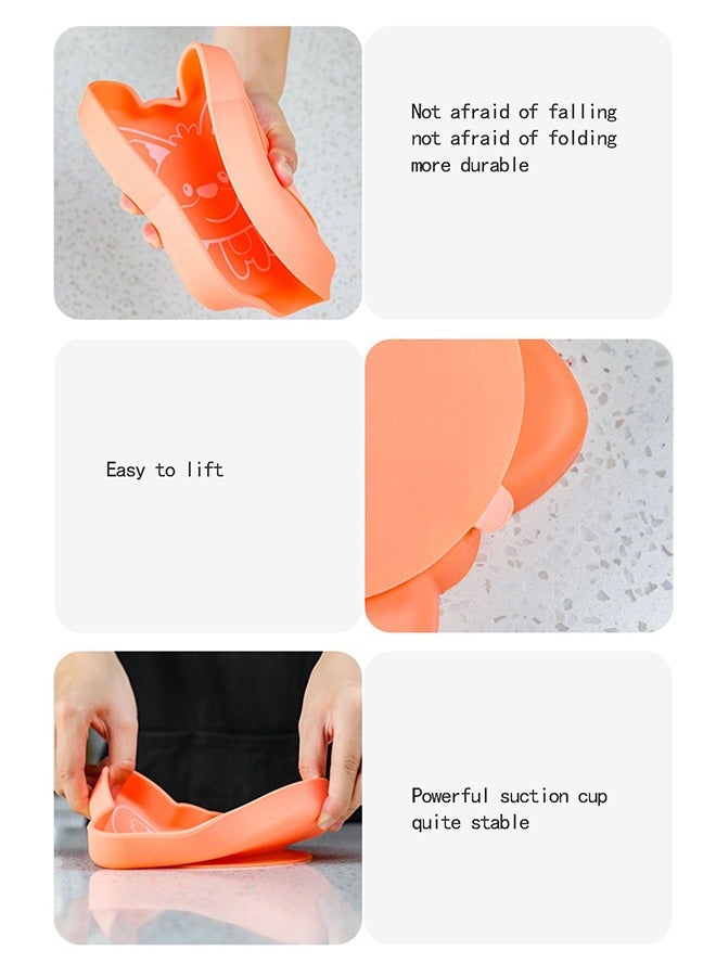 Orange little fox children's silicone dining plate with sucker - Image 5