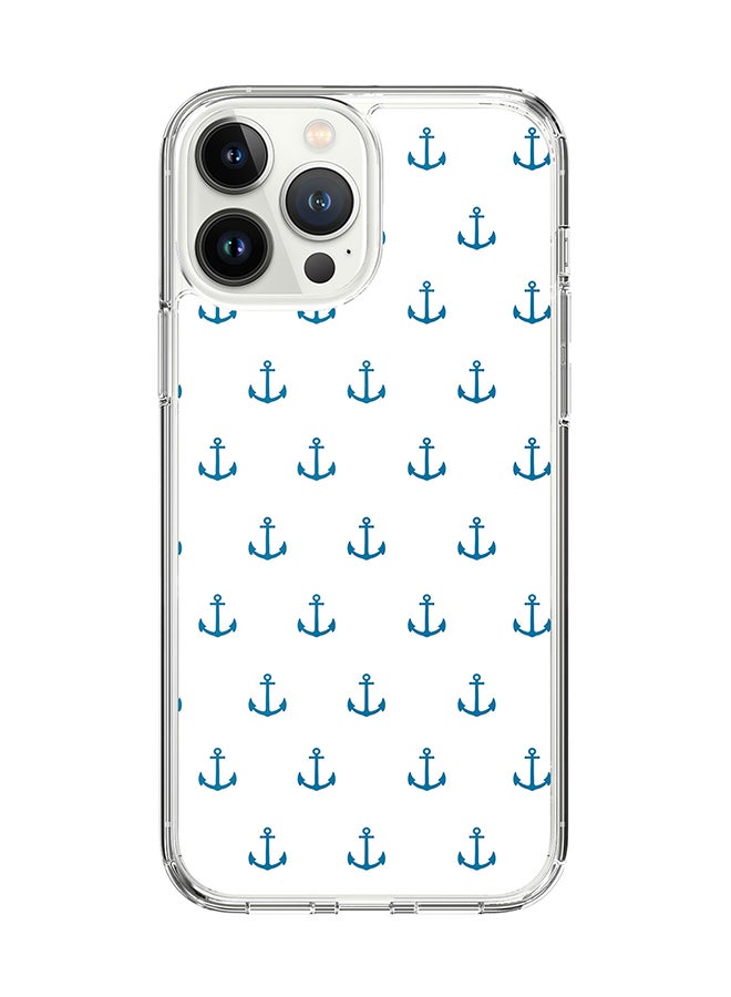 Classic Clear for Apple iPhone 14 Pro Max Case Hybrid Soft Cover Flexible Edges Anti Drop TPU PC Gel Thin Transparent Cover - Anchor Blue Full Print