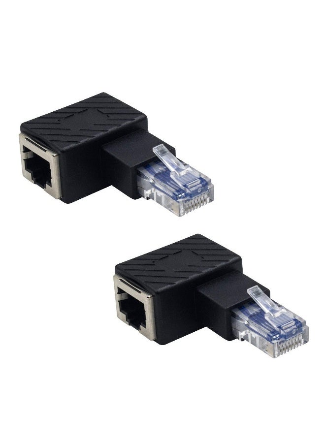 محول Ethernet بزاوية 90 درجة، عبوة من 2 قطعة محول RJ45 مذكر إلى مؤنث بزاوية صحيحة، Cat5e/Cat6 RJ45 Ethernet لمودم، جهاز توجيه، حاسوب شخصي، طابعة شبكة، لابتوب، LAN، محول اضافي. - Image 1