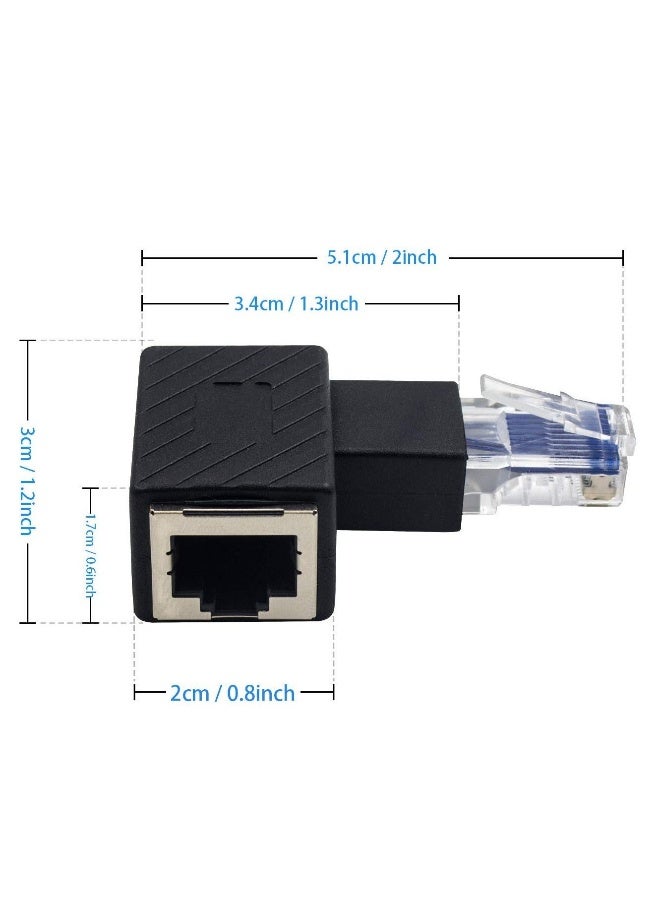 محول Ethernet بزاوية 90 درجة، عبوة من 2 قطعة محول RJ45 مذكر إلى مؤنث بزاوية صحيحة، Cat5e/Cat6 RJ45 Ethernet لمودم، جهاز توجيه، حاسوب شخصي، طابعة شبكة، لابتوب، LAN، محول اضافي. - Image 3