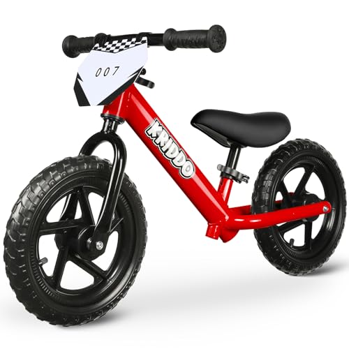 KRIDDO Toddler Balance Bike 2 Year Old Age 18 Months to 5 Years Old 12 Inch Push Bicycle with Customize Plate 3 Sets of Stickers Included Steady Balancing Gift Bike for 23 Boys Girls Red - Image 1