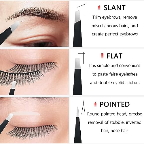 SPAREQUE Eyebrow Tweezers Set,Stainless Steel Precision Remover Kit for Facial Hair, Inward Growing Hair and Splinter,Suitable for Women, Men (Black) - Image 3
