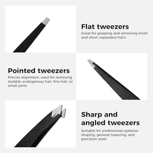 SPAREQUE Eyebrow Tweezers Set,Stainless Steel Precision Remover Kit for Facial Hair, Inward Growing Hair and Splinter,Suitable for Women, Men (Black) - Image 4